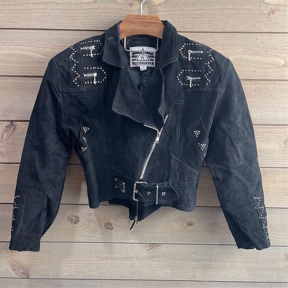 MorganWear Jackets & Blazers - MorganWear Women's Medium Vintage Studded Moto Leather Jacket Black Cropped Zip